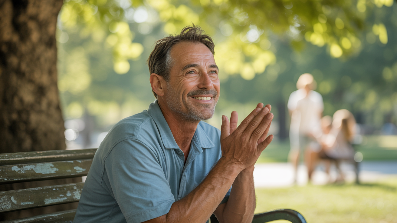 a photograph of a middle aged man radiat