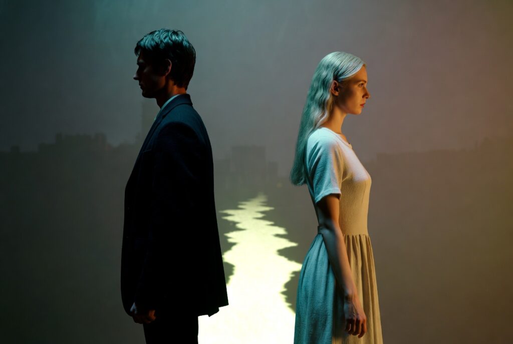 muz a zena k sobe stoji zady