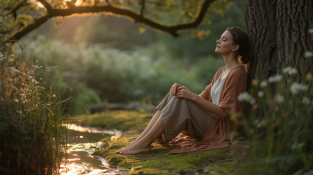 zena sedi u potoka a premysli
